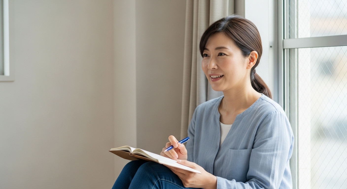 茨城方言の「だっぺ」を交えながら、商店街で親しげに会話する女性たちの穏やかな風景