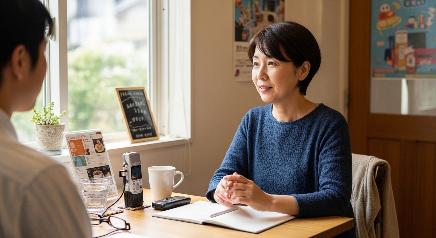 神奈川方言をよく使う場面として、女性がカフェで「じゃん」を使いながら親しく話している柔らかな日常風景