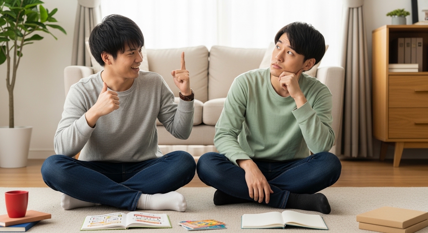 いぎなりの使い方を強調する日本人男性