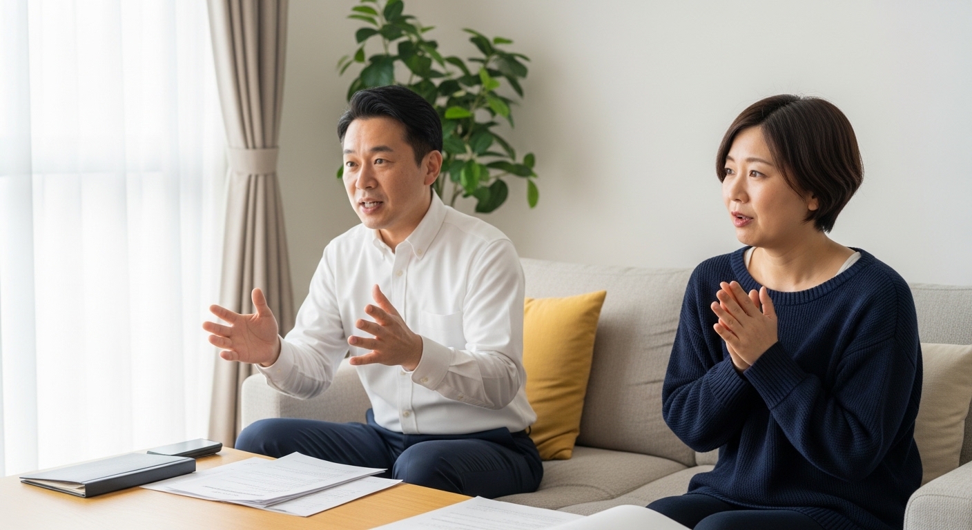 岩手方言で会話する日本人男性の日常場面