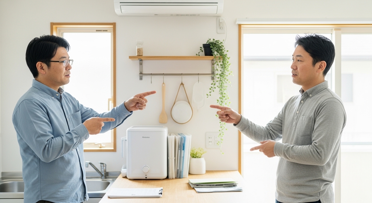 日本人男性が台所で料理するおかっての様子