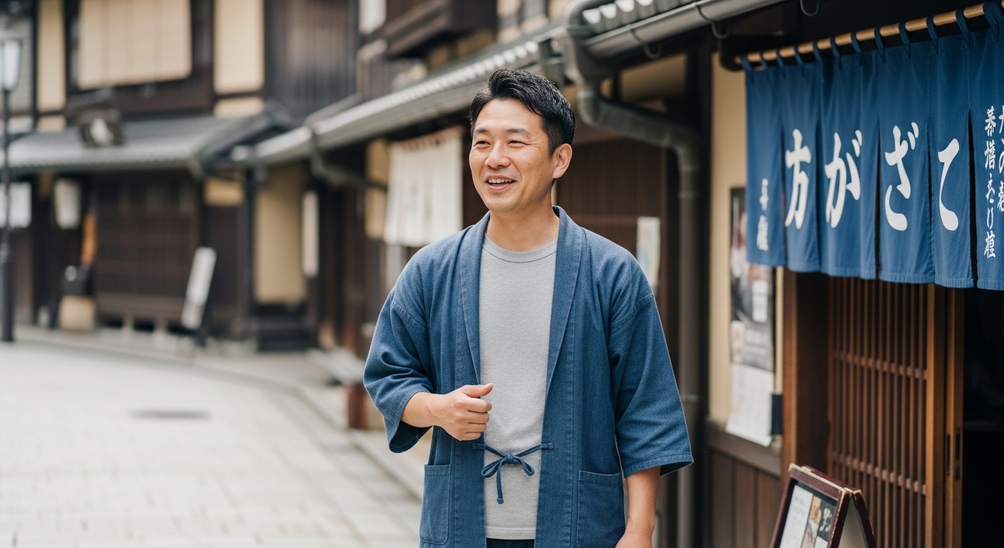 あたぼうよを使う日本人男性の様子