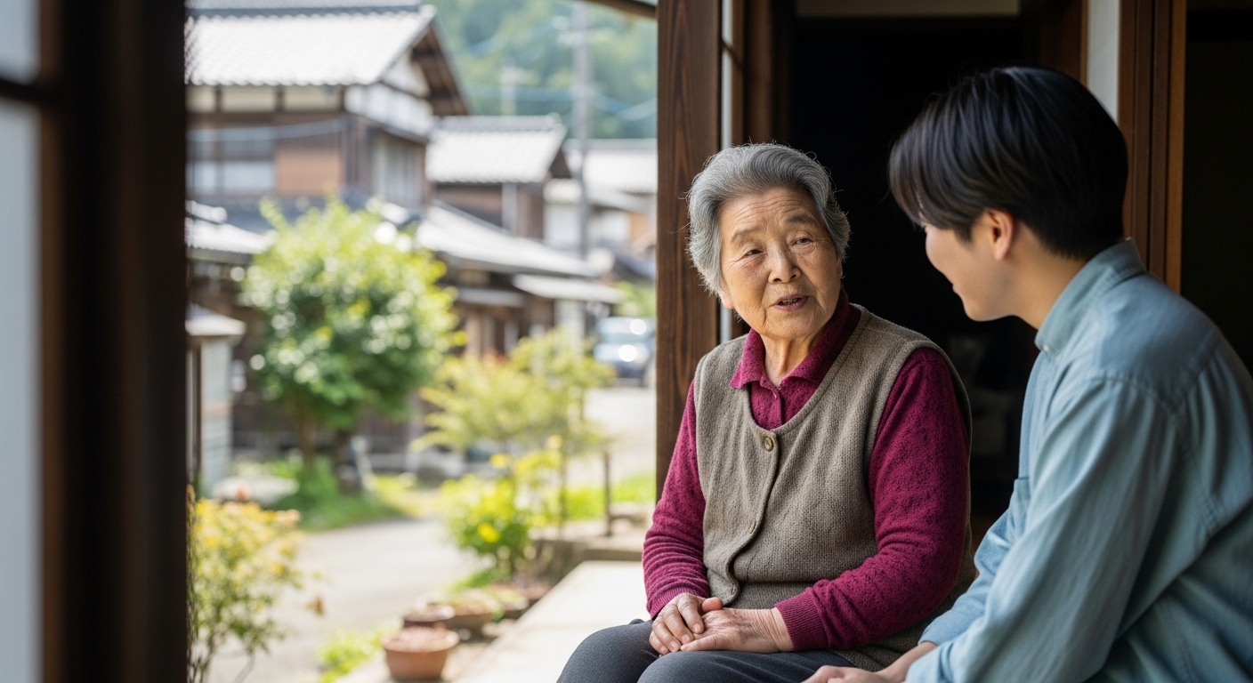 おめっとさんの使い方を説明する日本人女性