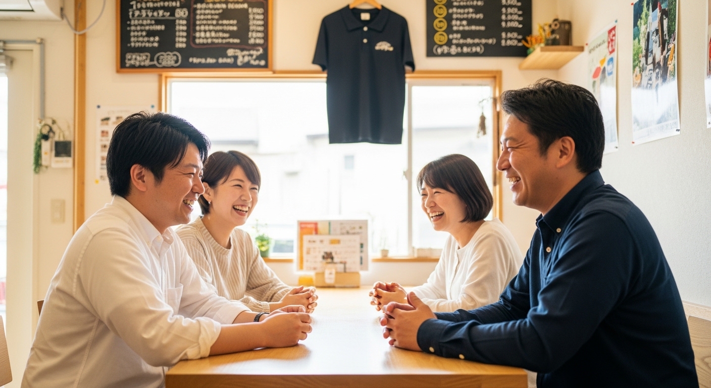おはよう方言の違いを楽しみながら朝の挨拶を交わす男性のイメージ画像